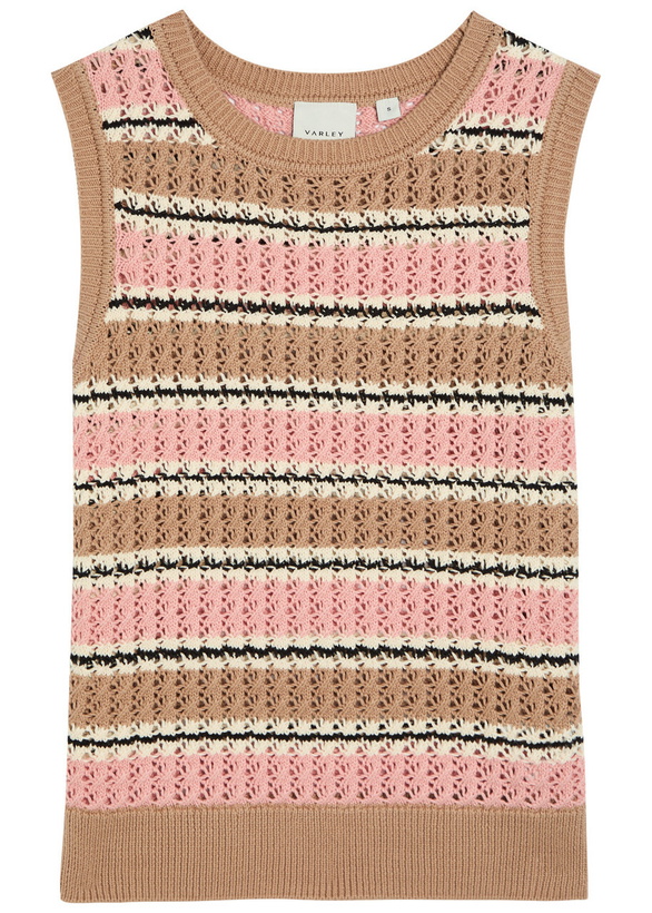 Photo: Varley Deeley Striped Open-knit Cotton Tank top Taupe