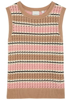 Varley Deeley Striped Open-knit Cotton Tank top Taupe