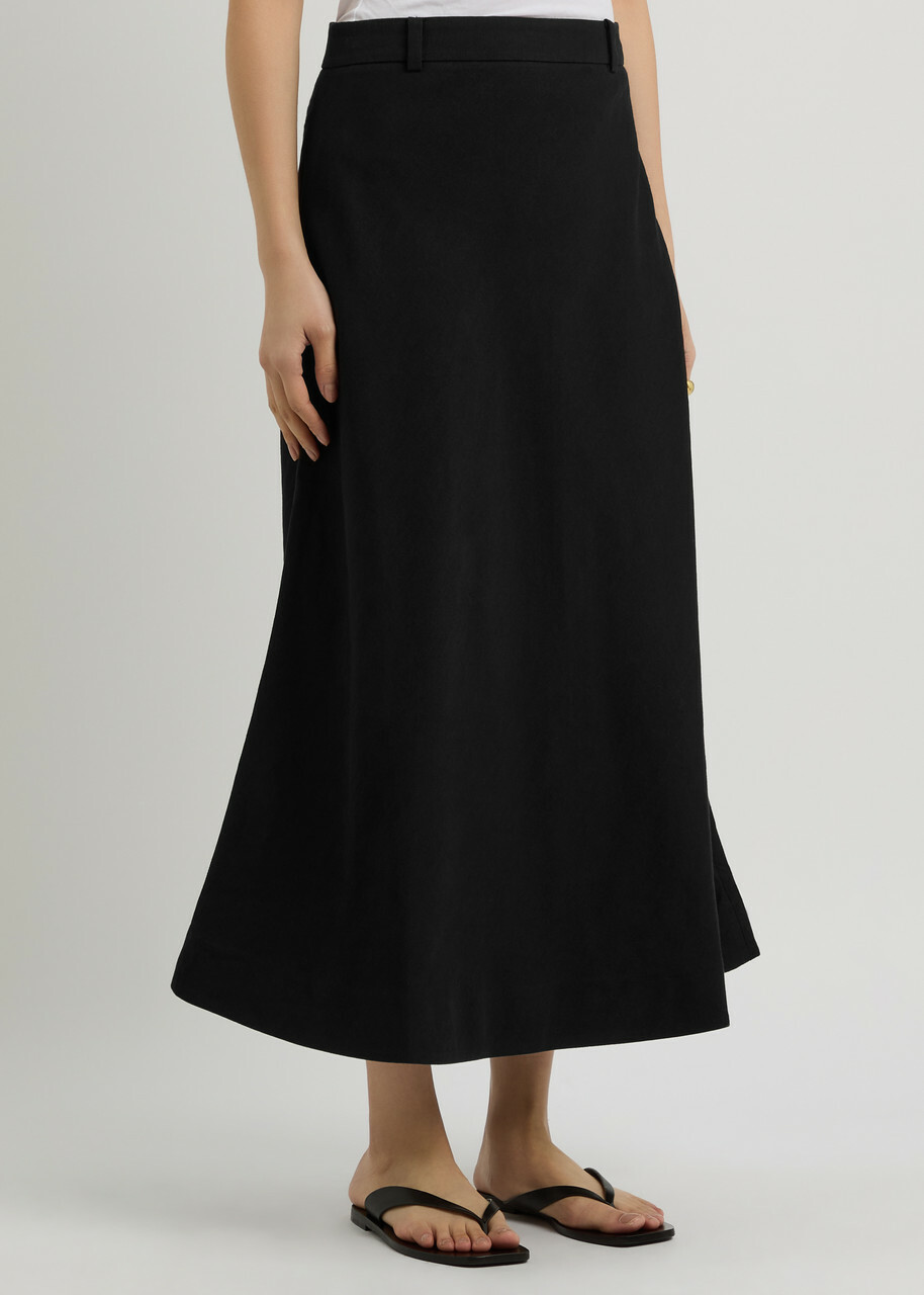 Skall Studio Emina Linen-blend Midi Skirt Black