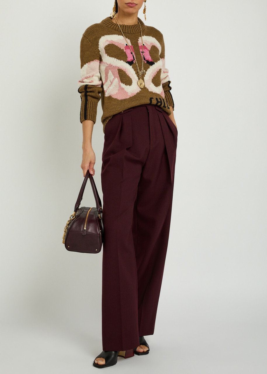 Chloe Flamingo and Logo-intarsia Wool Jumper Brown Other