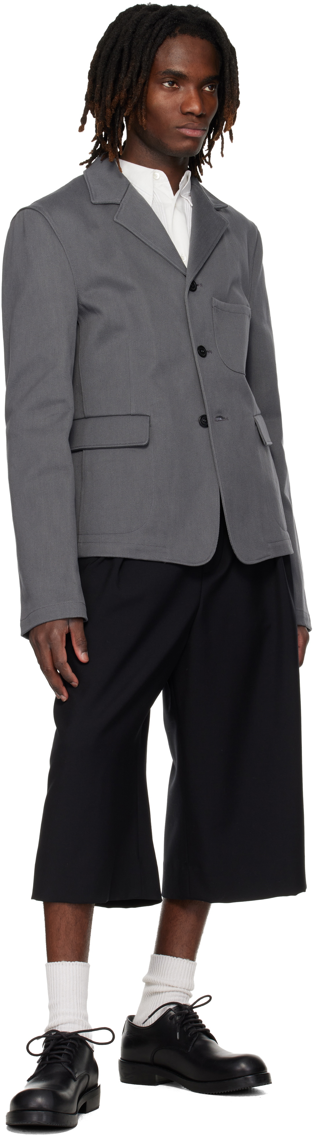 Rier Gray Notched Lapel Denim Blazer