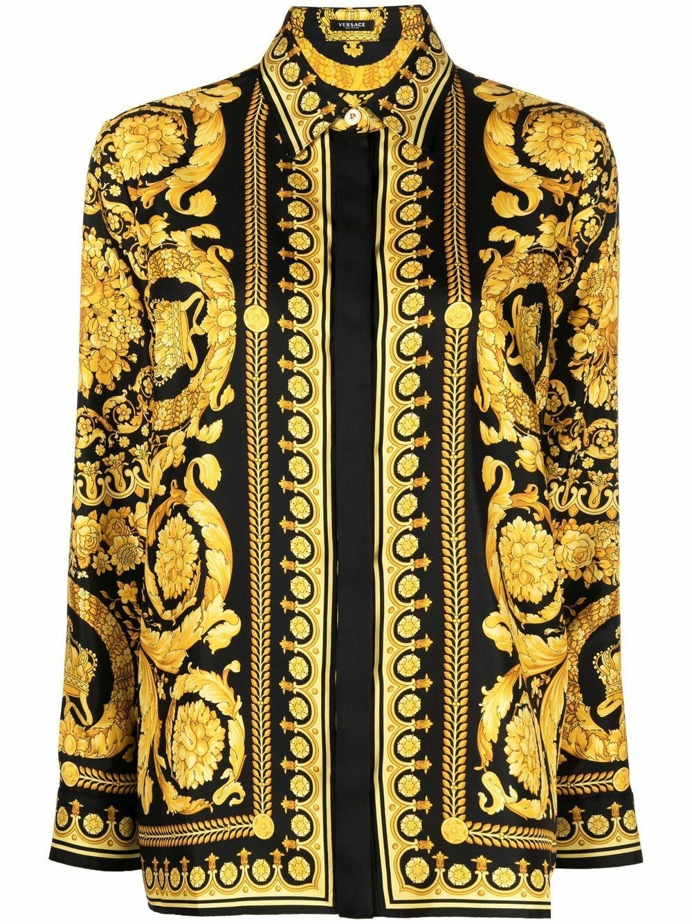 baroque-print silk shirt, Versace
