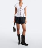 Ganni Bow-detail peplum cotton poplin blouse