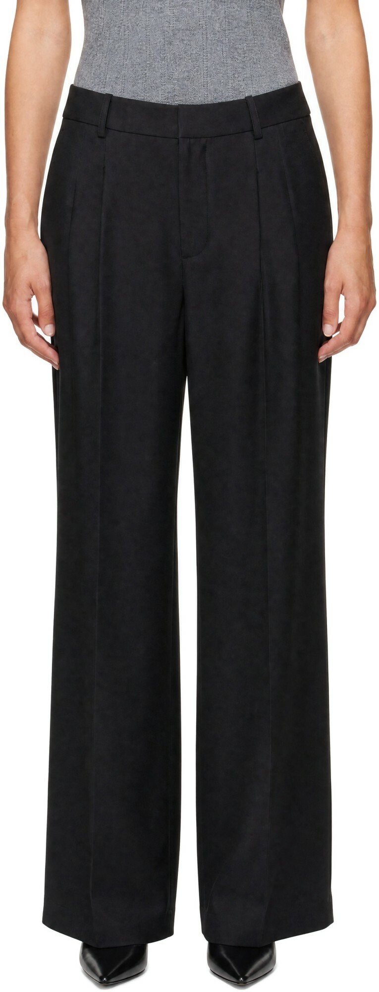 LISA YANG Black Silk Tailored Wide Leg Trousers