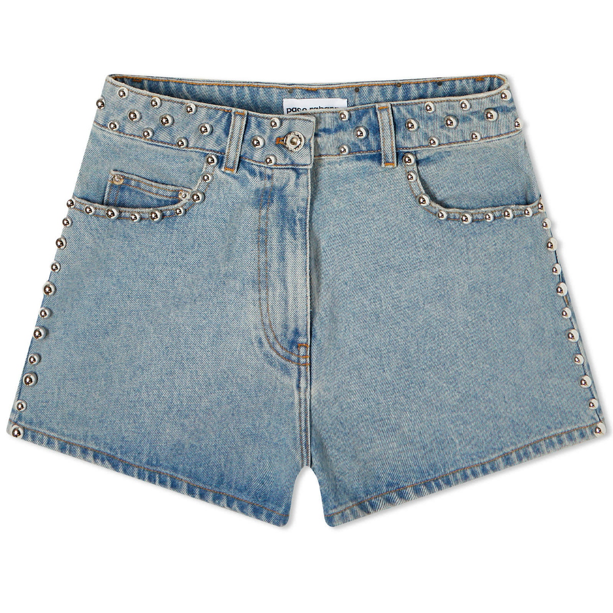 Paco Rabanne Women's Studded Denim Short in Light Blue Denim Paco Rabanne