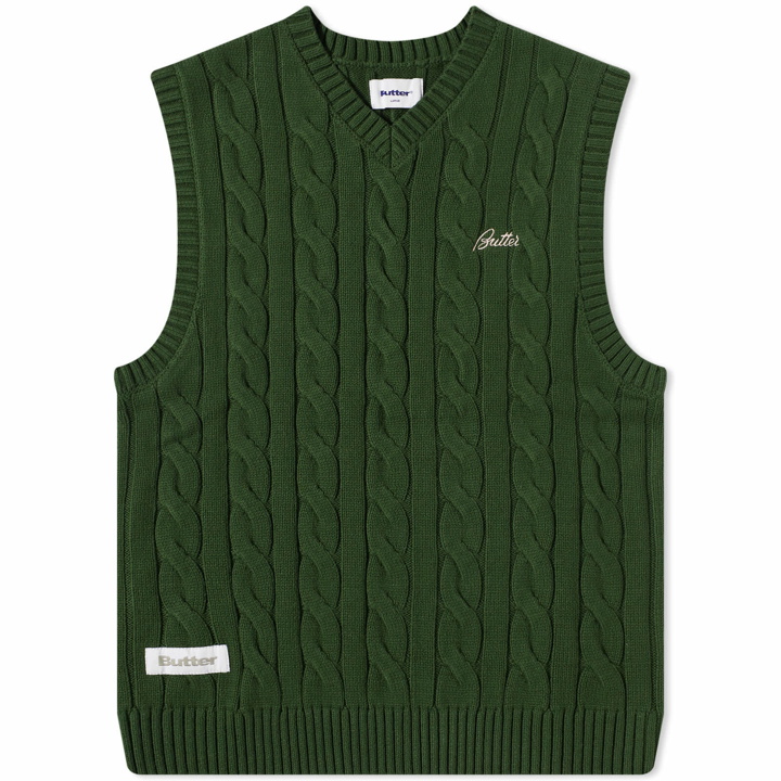 Photo: Butter Goods Men's Cable Knit Vest in Forest