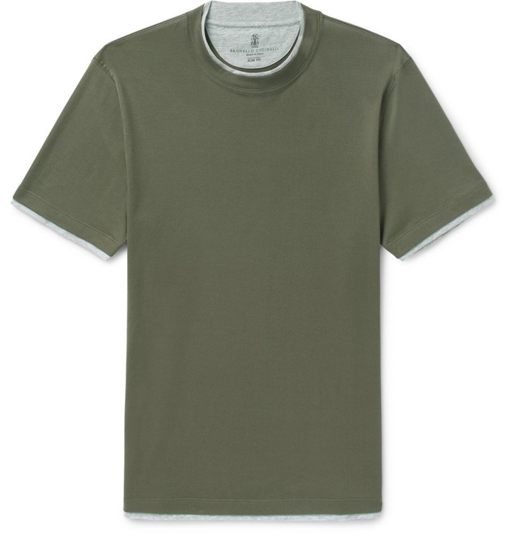 Photo: Brunello Cucinelli - Slim-Fit Layered Cotton-Jersey T-Shirt - Men - Green