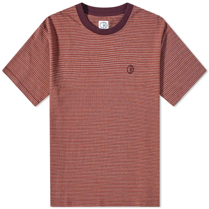 Photo: Polar Skate Co. Men's Dizzy Stripe T-Shirt in Bordeaux