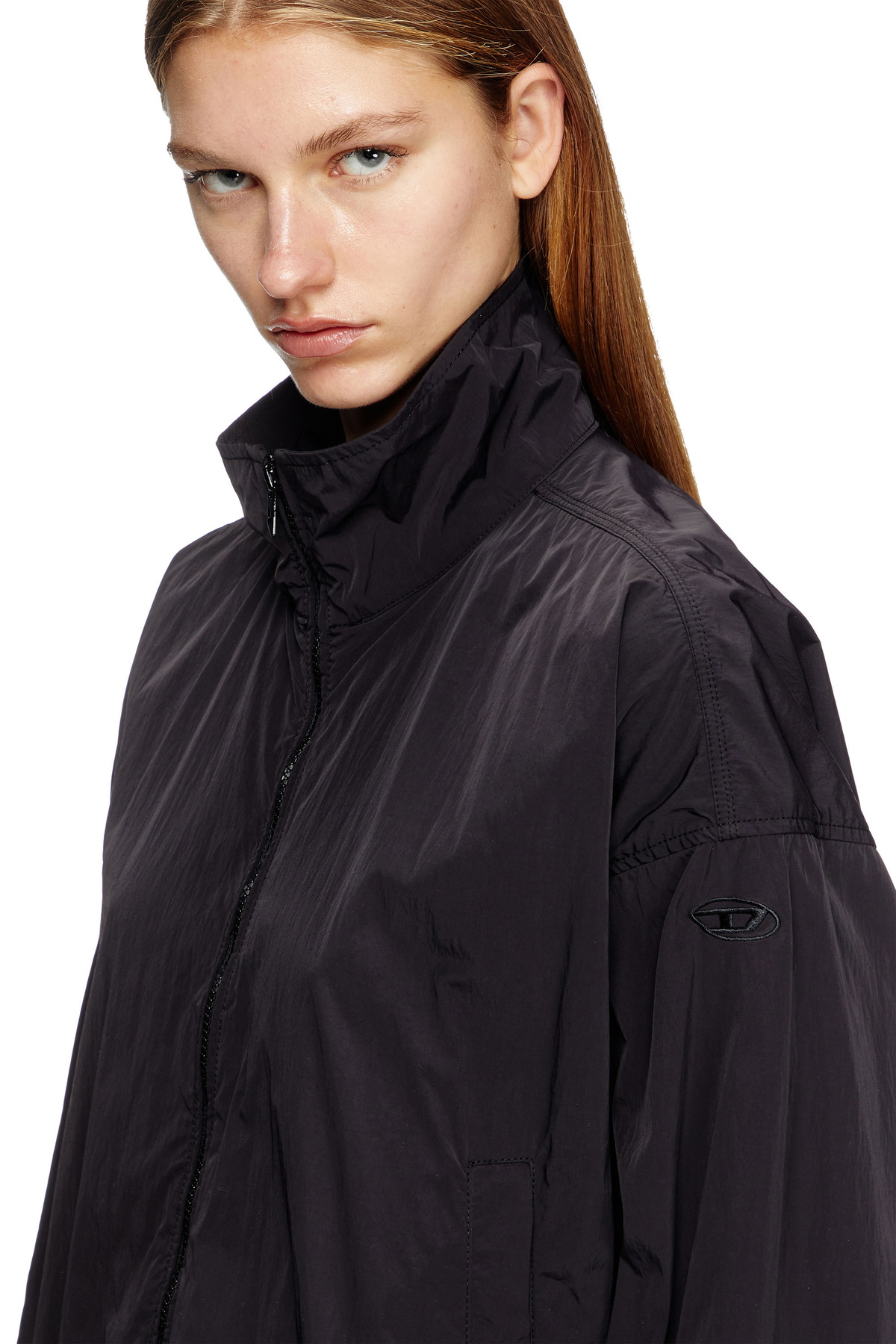 DIESEL Black Nylon Jacket High Neck Diesel Windbreaker in compact 