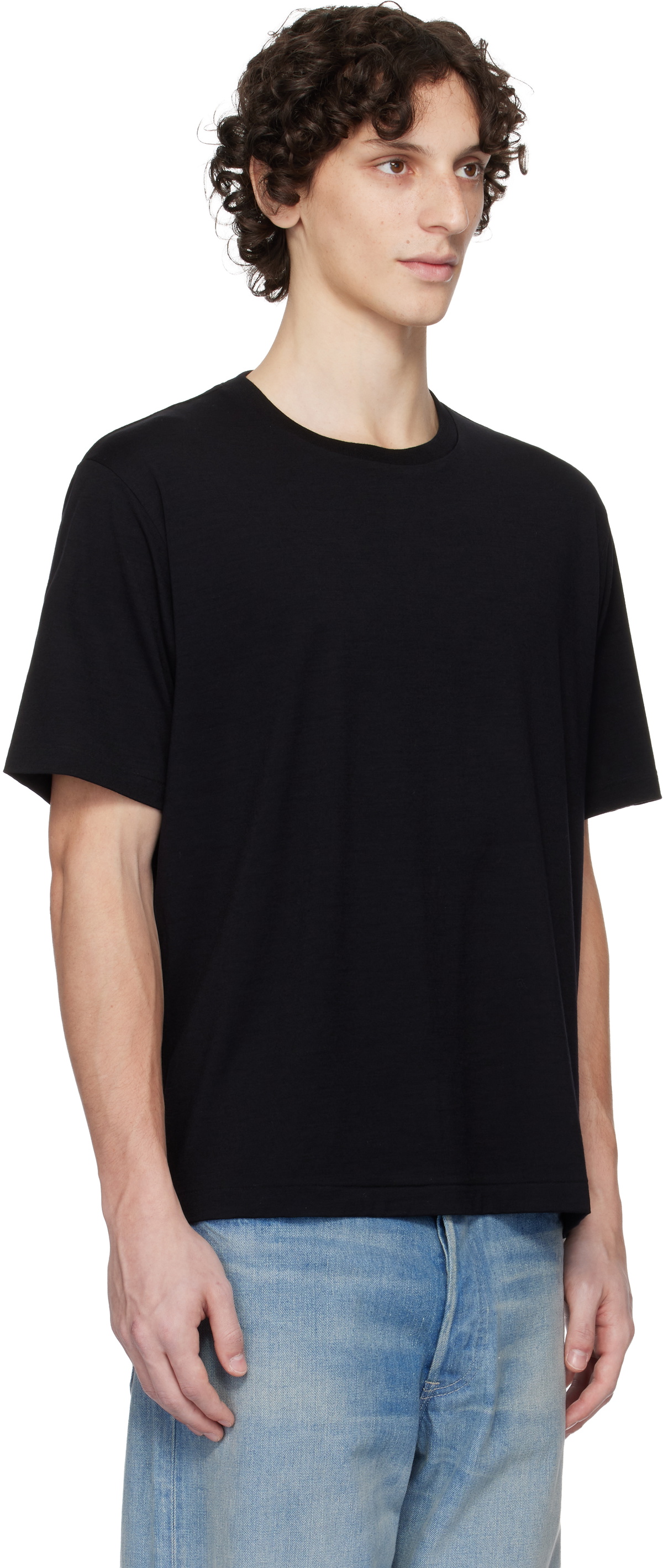 AURALEE Black Super Soft Wool Jersey T-shirt Auralee