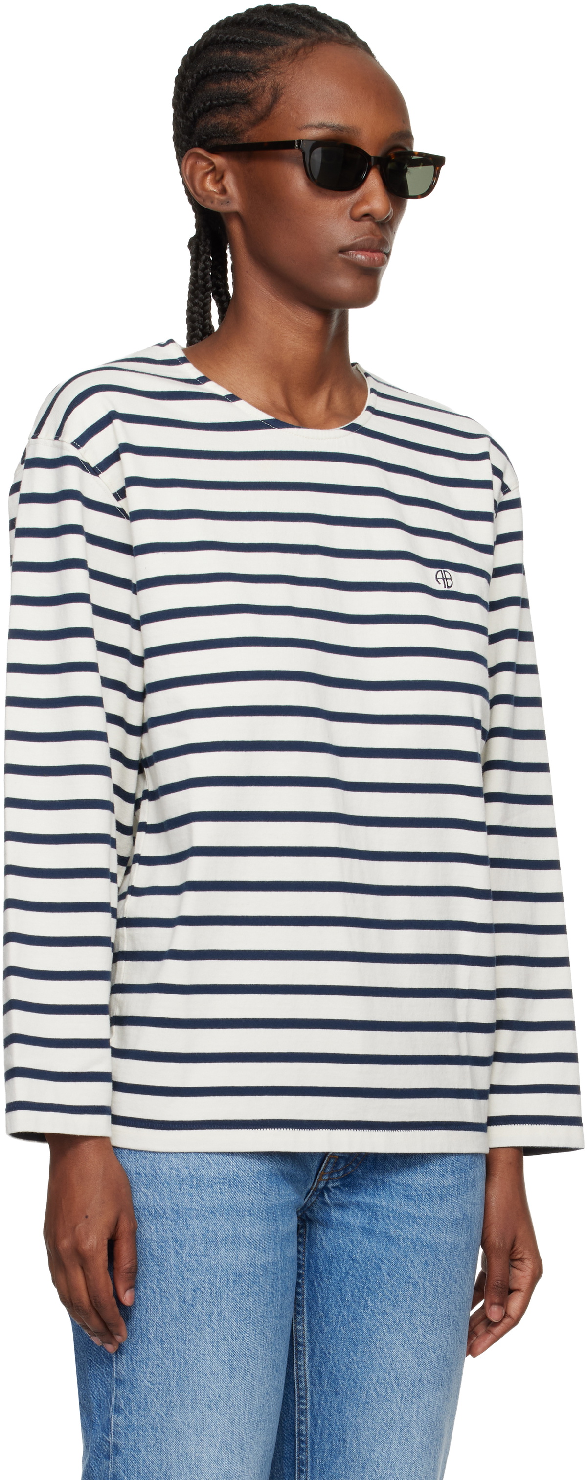 ANINE BING Off-White & Navy Newton T-shirt