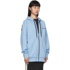 Palm Angels Blue Logo Zip-Up Hoodie