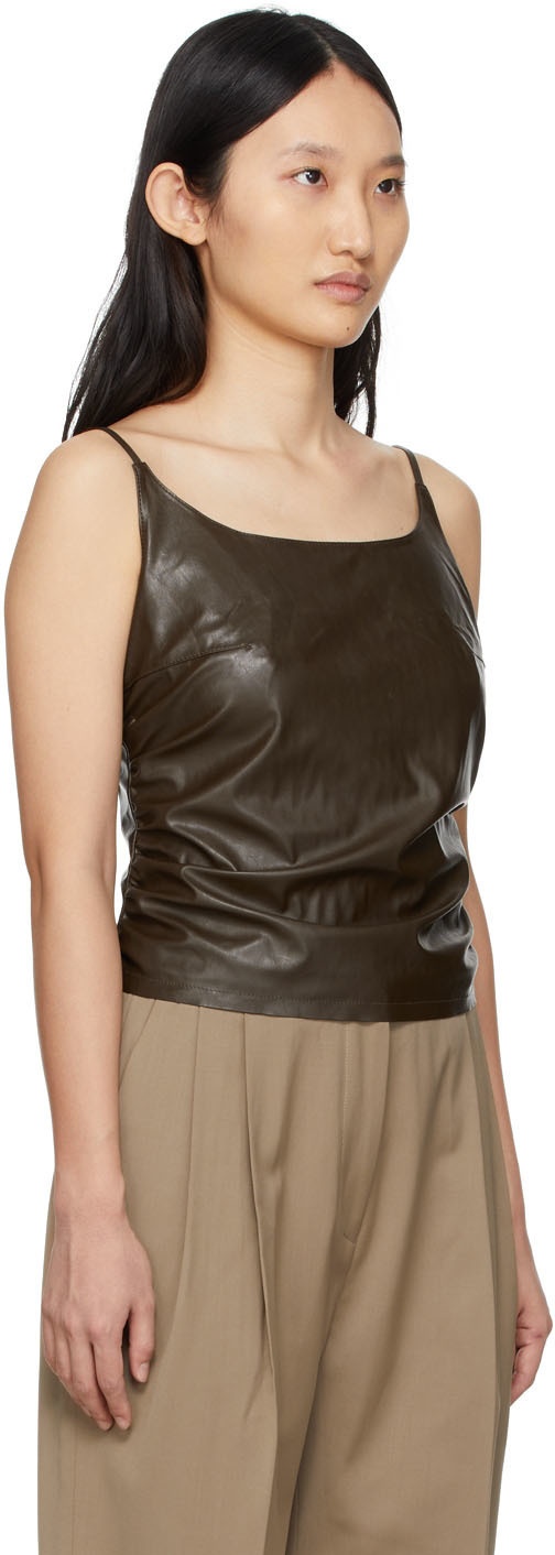 DRAE Brown Faux-Leather Tank Top