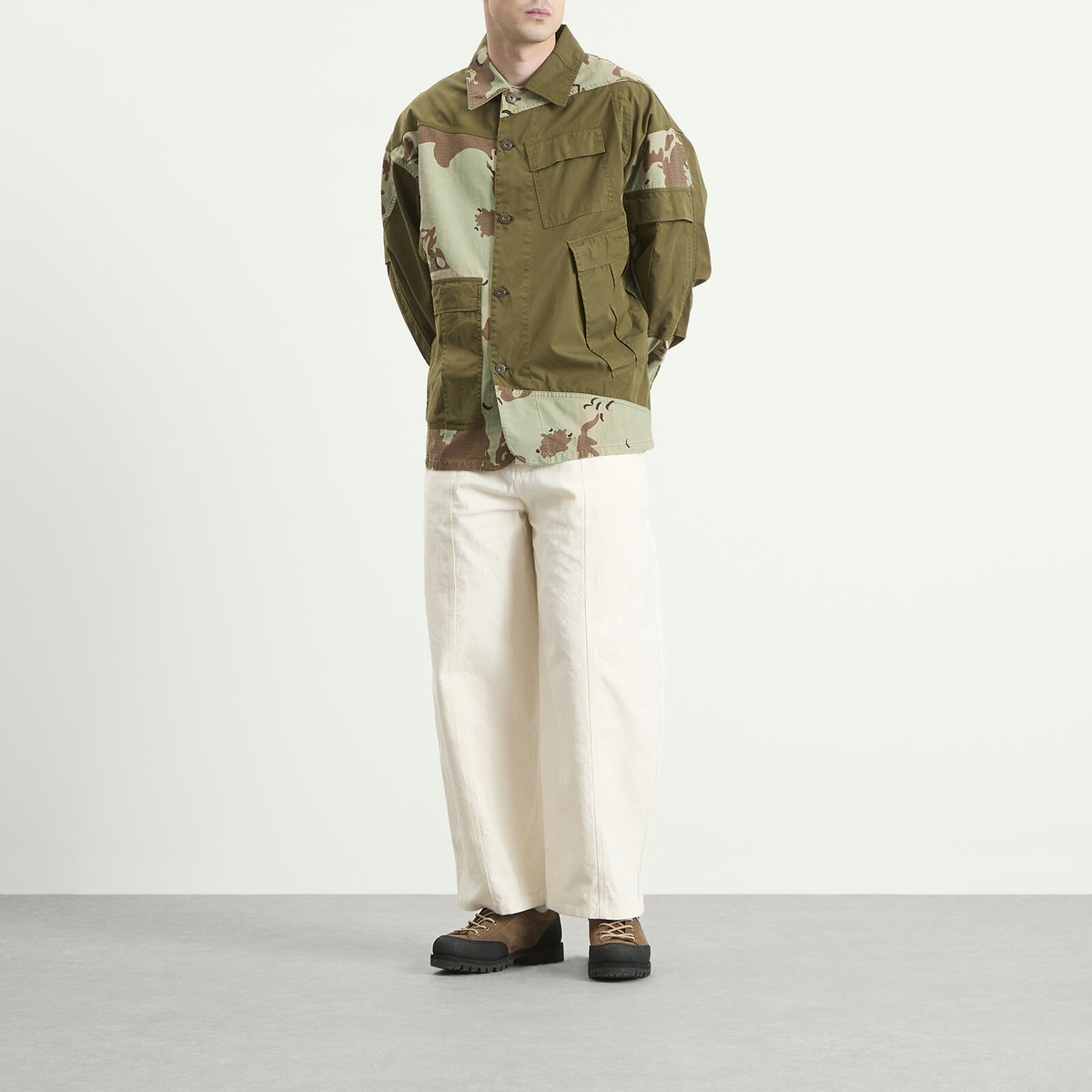 NOMARHYTHM TEXTILE Men's x Needles Rebuild Coverall Jacket in Olive X Camo