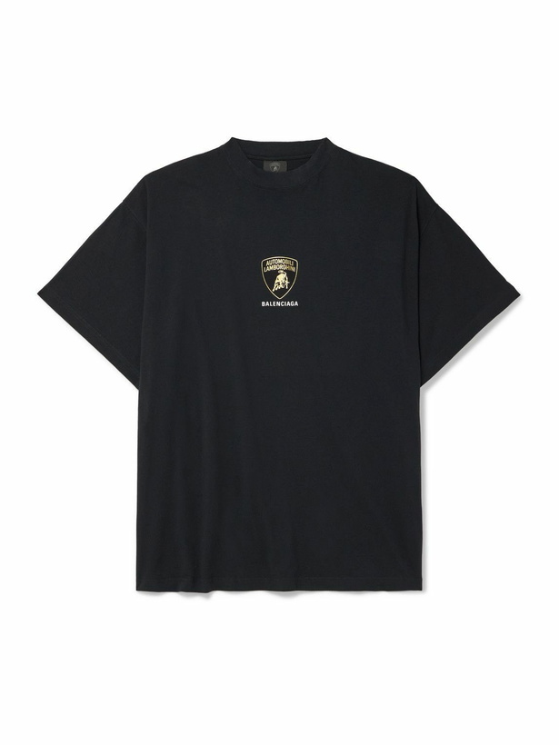 Photo: Balenciaga - Lamborghini Oversized Printed Cotton-Jersey T-Shirt - Black