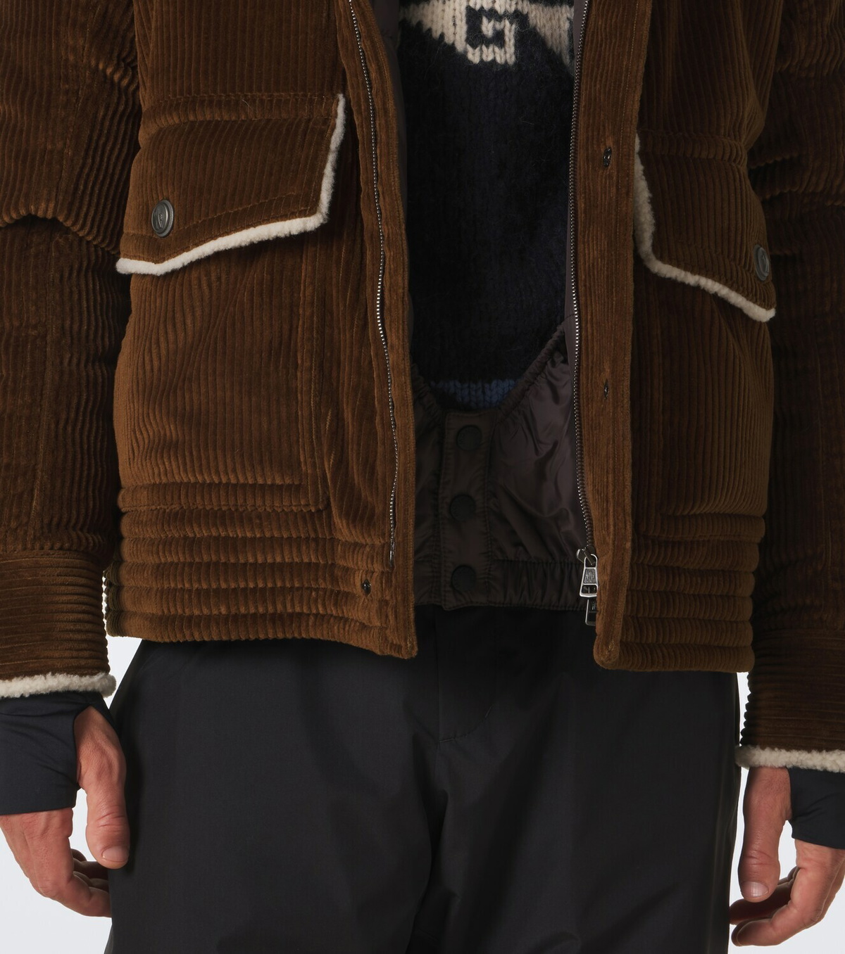 Moncler Grenoble Shearling-trimmed corduroy down jacket