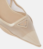Prada Leather and mesh slingback pumps