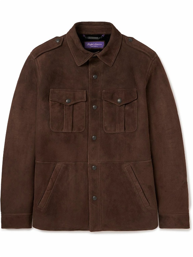 Photo: Ralph Lauren Purple label - Chilton Faux Suede Shirt Jacket - Brown