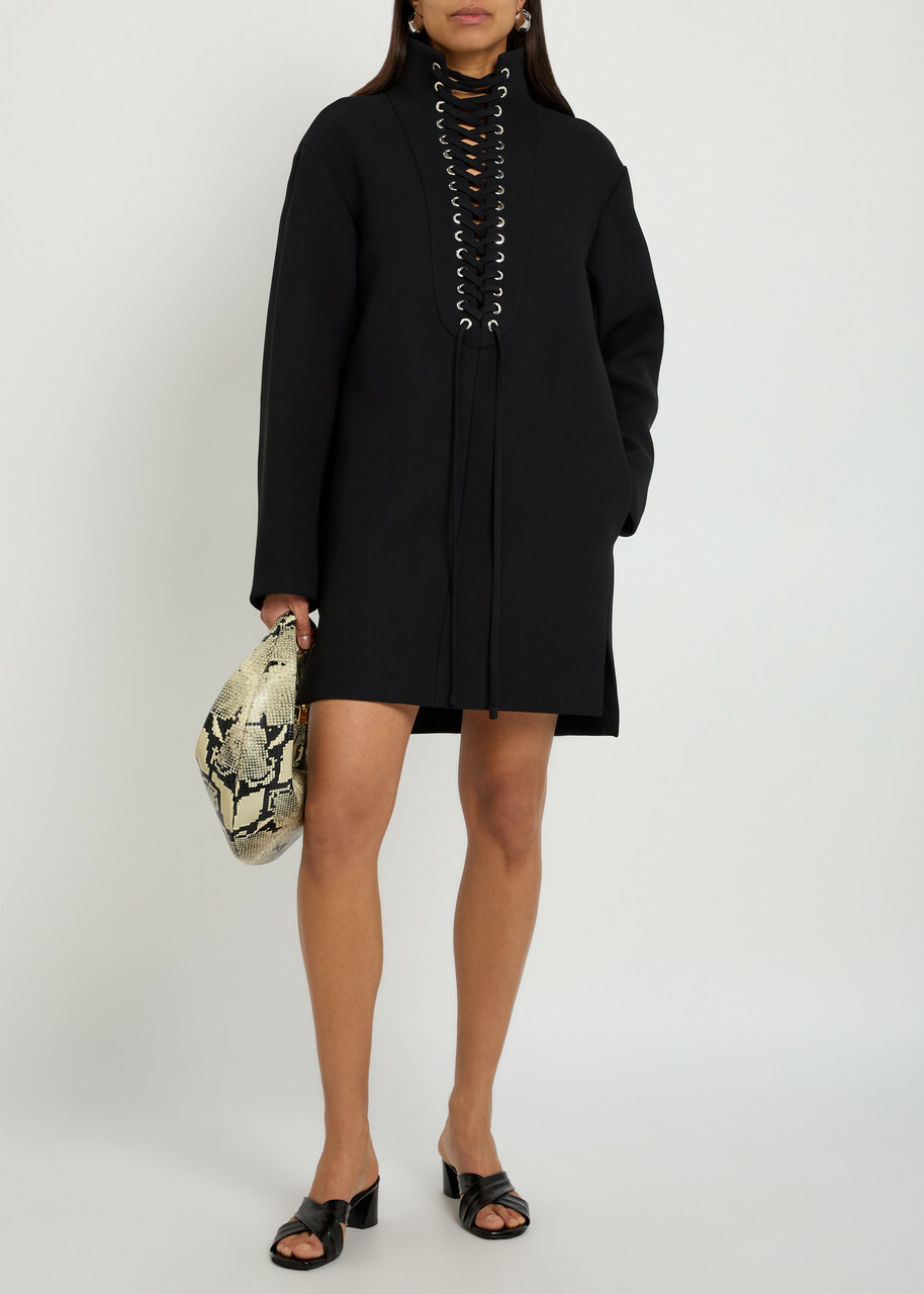 Khaite Lee Lace-up Crepe Mini Dress Black