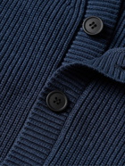 Maison Kitsuné - Logo-Appliquéd Ribbed Cotton-Blend Cardigan - Blue