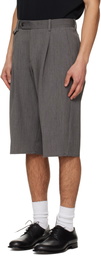 TONYWACK Gray Raw-Cut Wool Pleated Tailored Shorts
