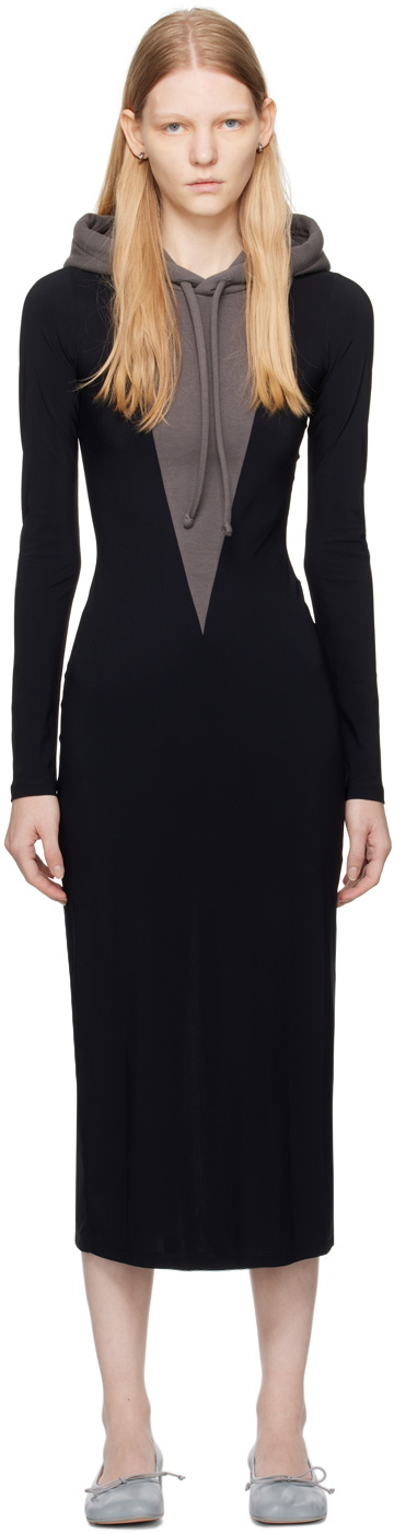 Elos Black – Viscose Blend Hooded Maxi Dress
