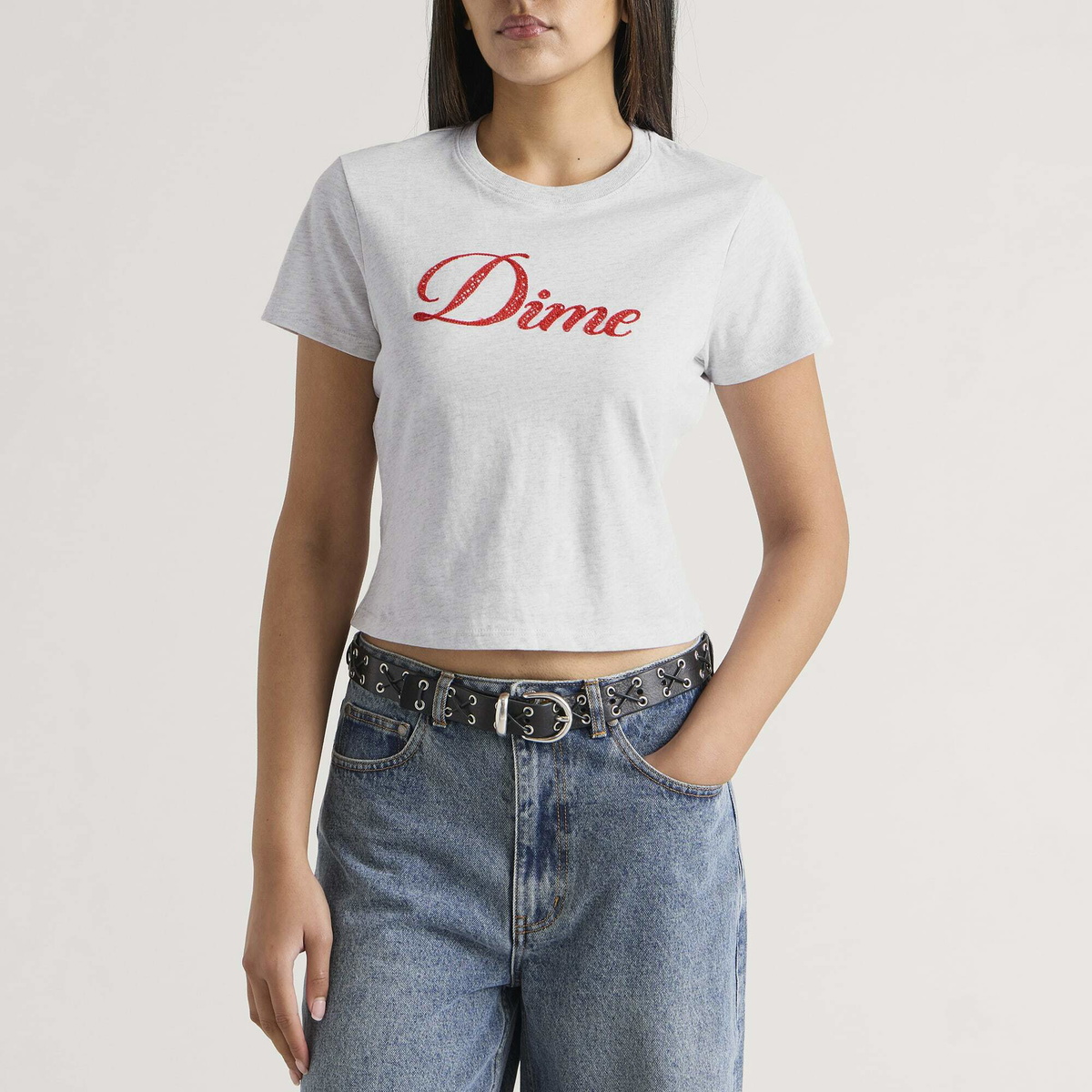 Dime Women's Cursive Crotchet Baby T-Shirt in Ash