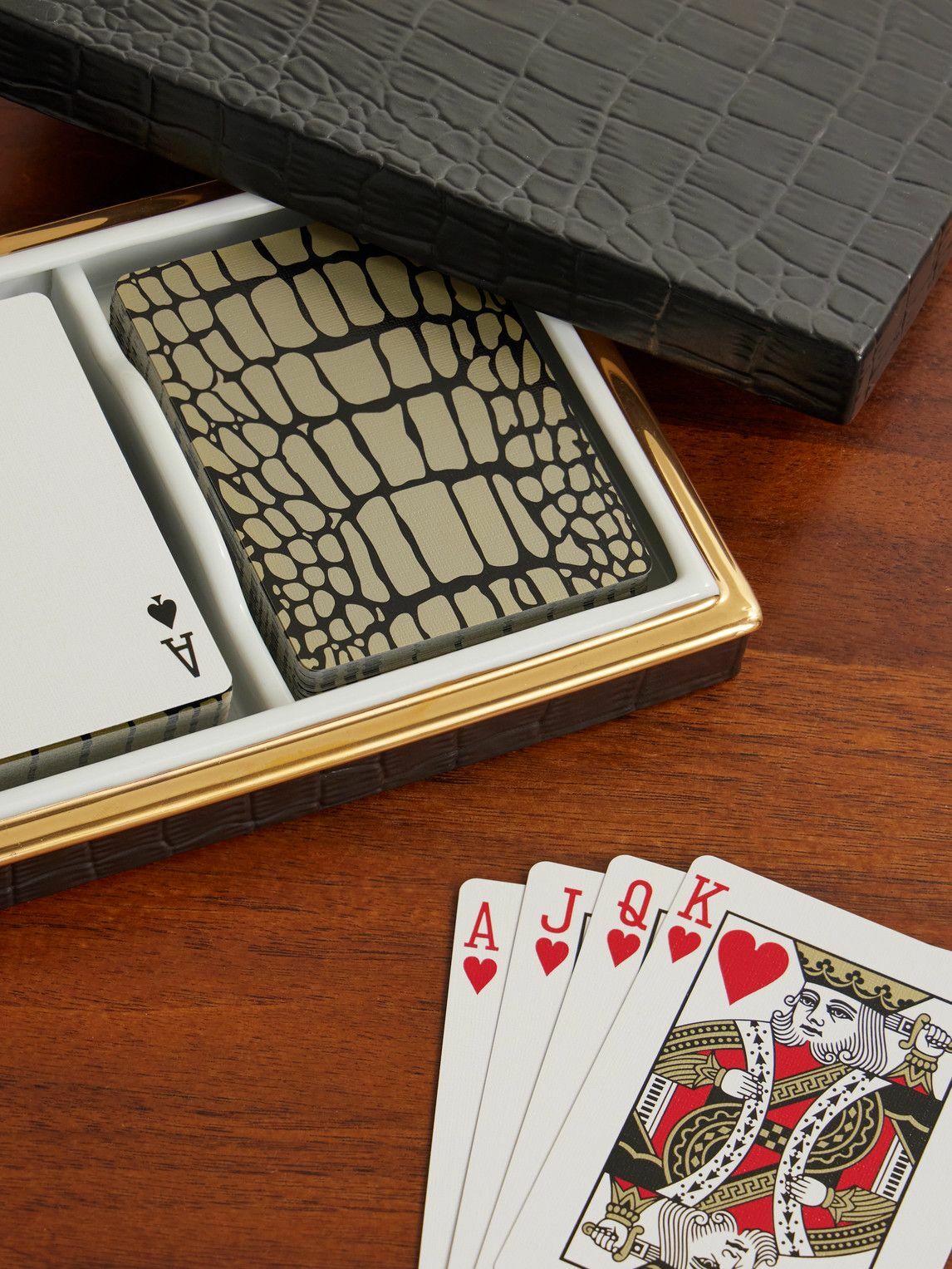 L'Objet - Croc-Effect Porcelain and Gold-Plated Playing Cards Set
