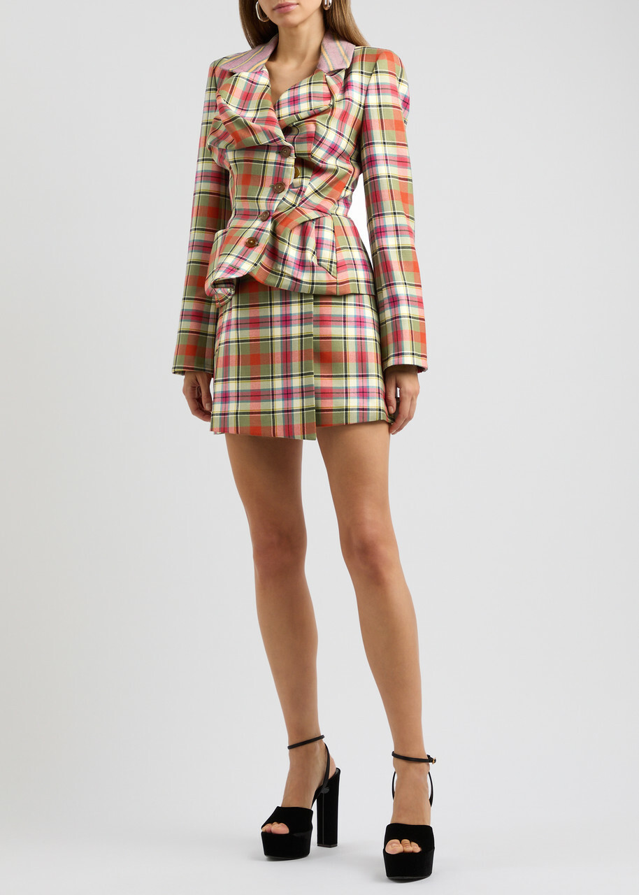 Vivienne Westwood Cut Off Tartan Wool Wrap Mini Skirt Red