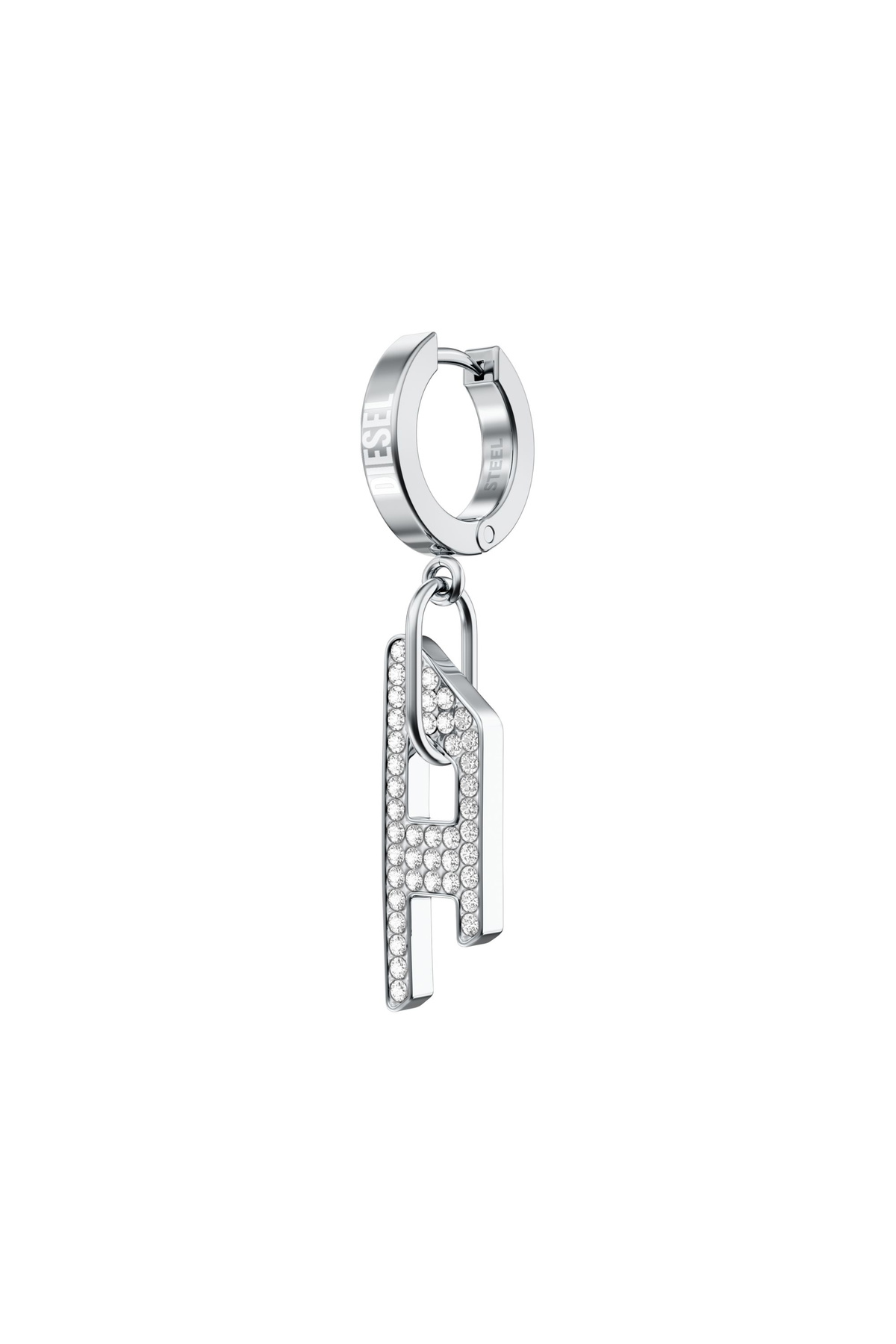 Diesel Stainless steel glitz D drop earring - Earrings - Unisex - Silver