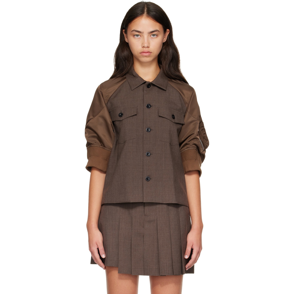 sacai Brown Suiting x Nylon Twill Shirt