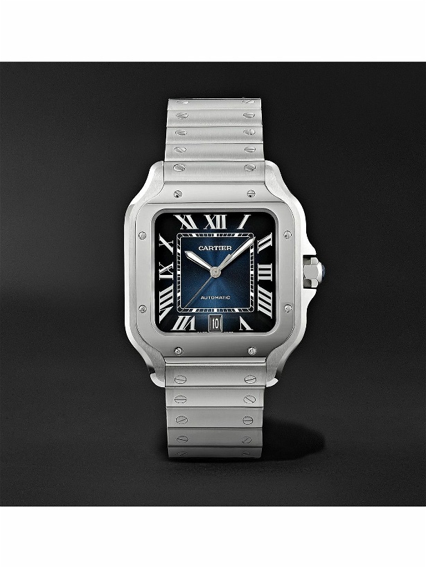 Photo: Cartier - Santos de Cartier Automatic 39.8mm Interchangeable Stainless Steel and Leather Watch, Ref. No. WSSA0013