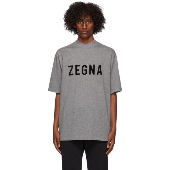 Photo: Fear of God Ermenegildo Zegna Grey Oversized Logo T-Shirt