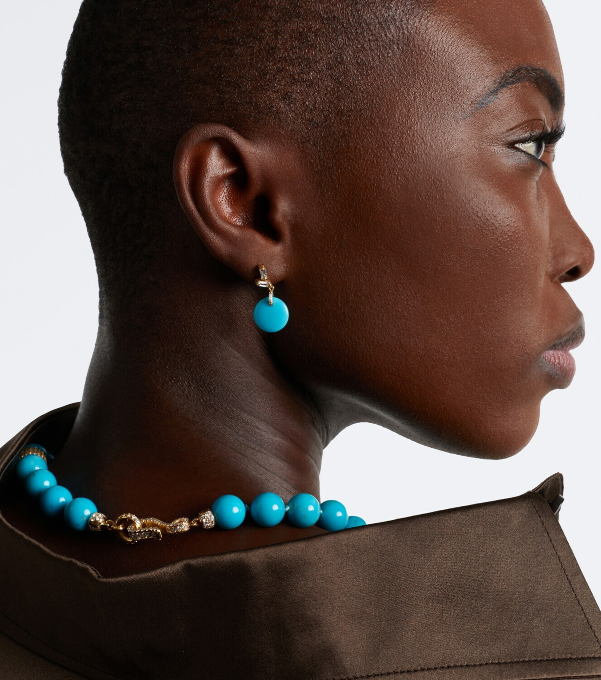 Suzanne Kalan 18kt gold drop earrings with diamonds and turquoise