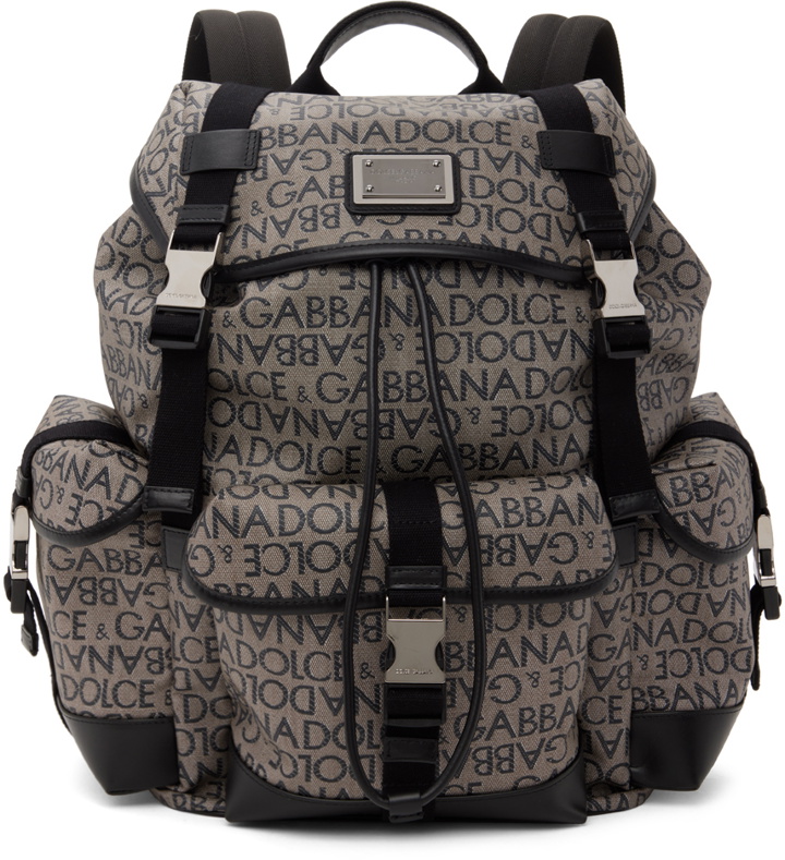 Photo: Dolce & Gabbana Beige & Black Re-Edition Jacquard Backpack