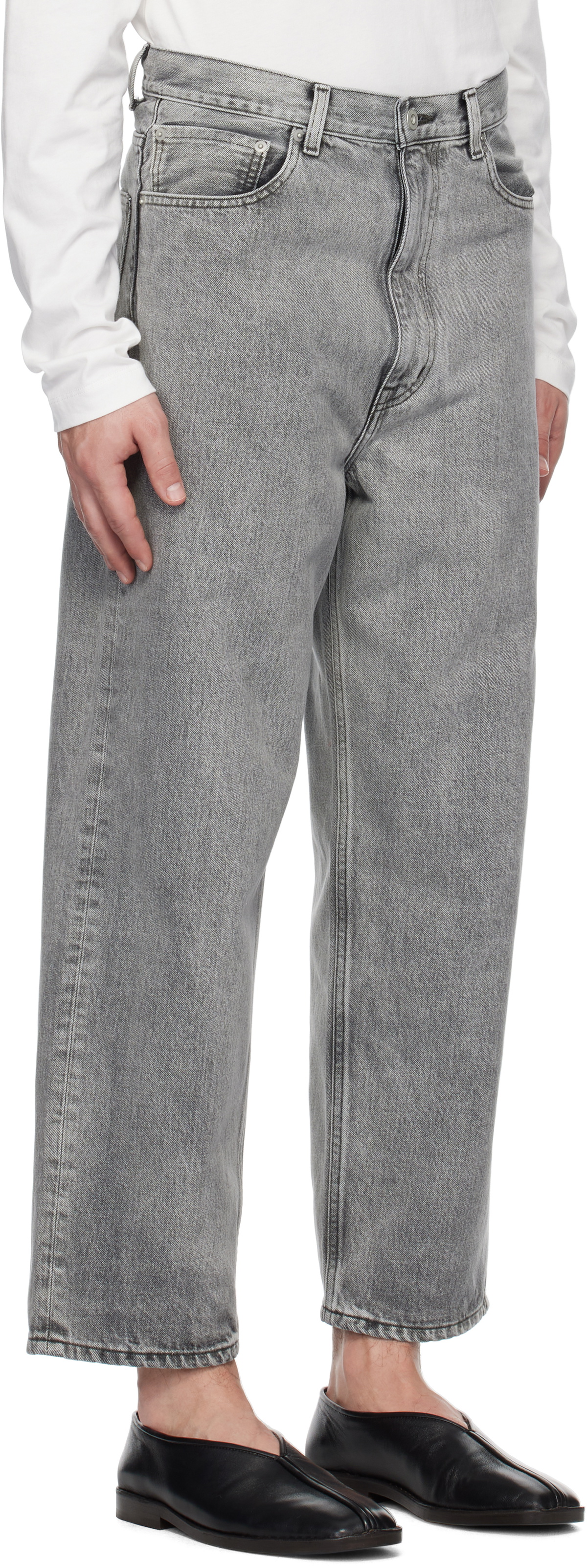 YLÈVE Gray Denim Baggy Fade Jeans