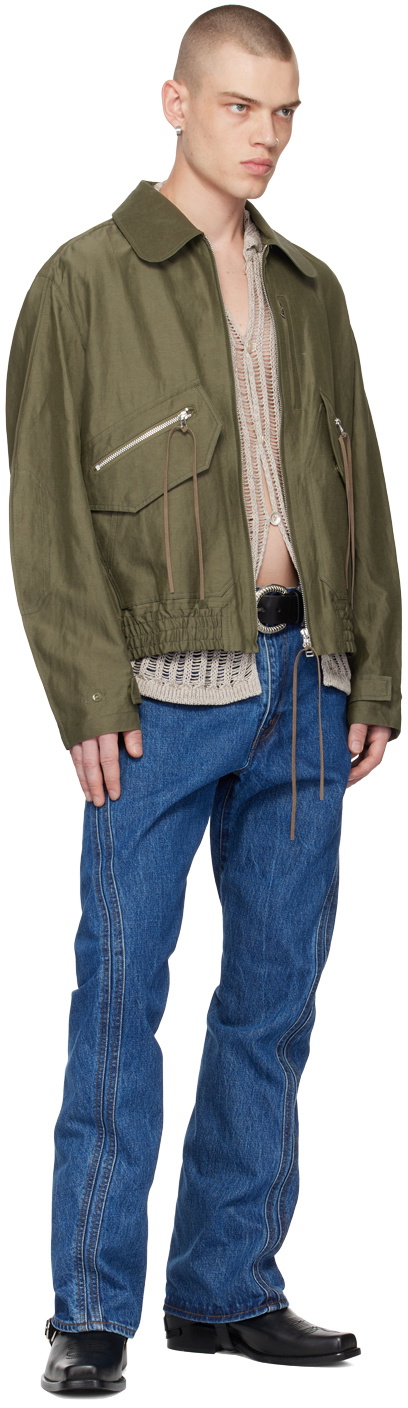 NVRFRGT Khaki Spread Collar Bomber Jacket