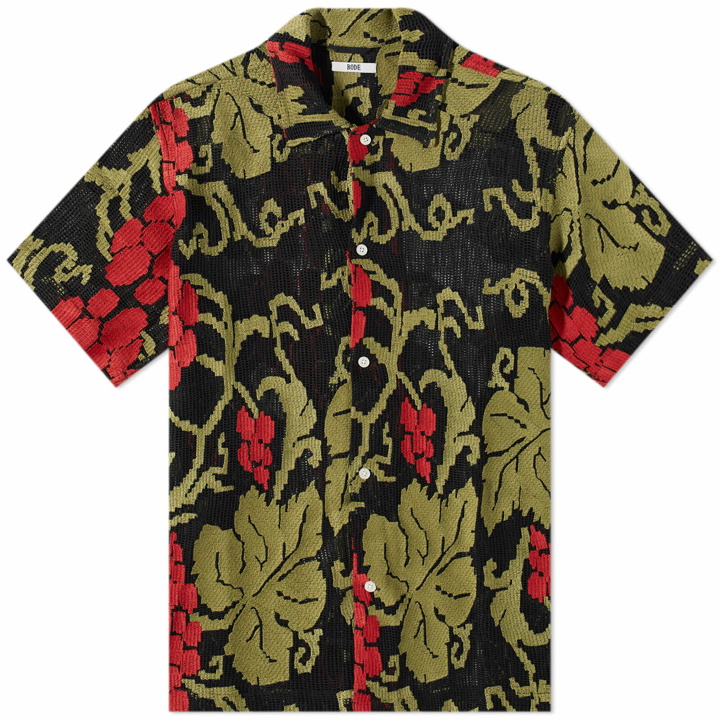 Photo: Bode Men's Vinyard Mesh Vacation Shirt in Black Multi