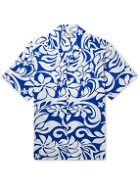 Go Barefoot - Convertible-Collar Printed Cotton-Blend Shirt - Blue
