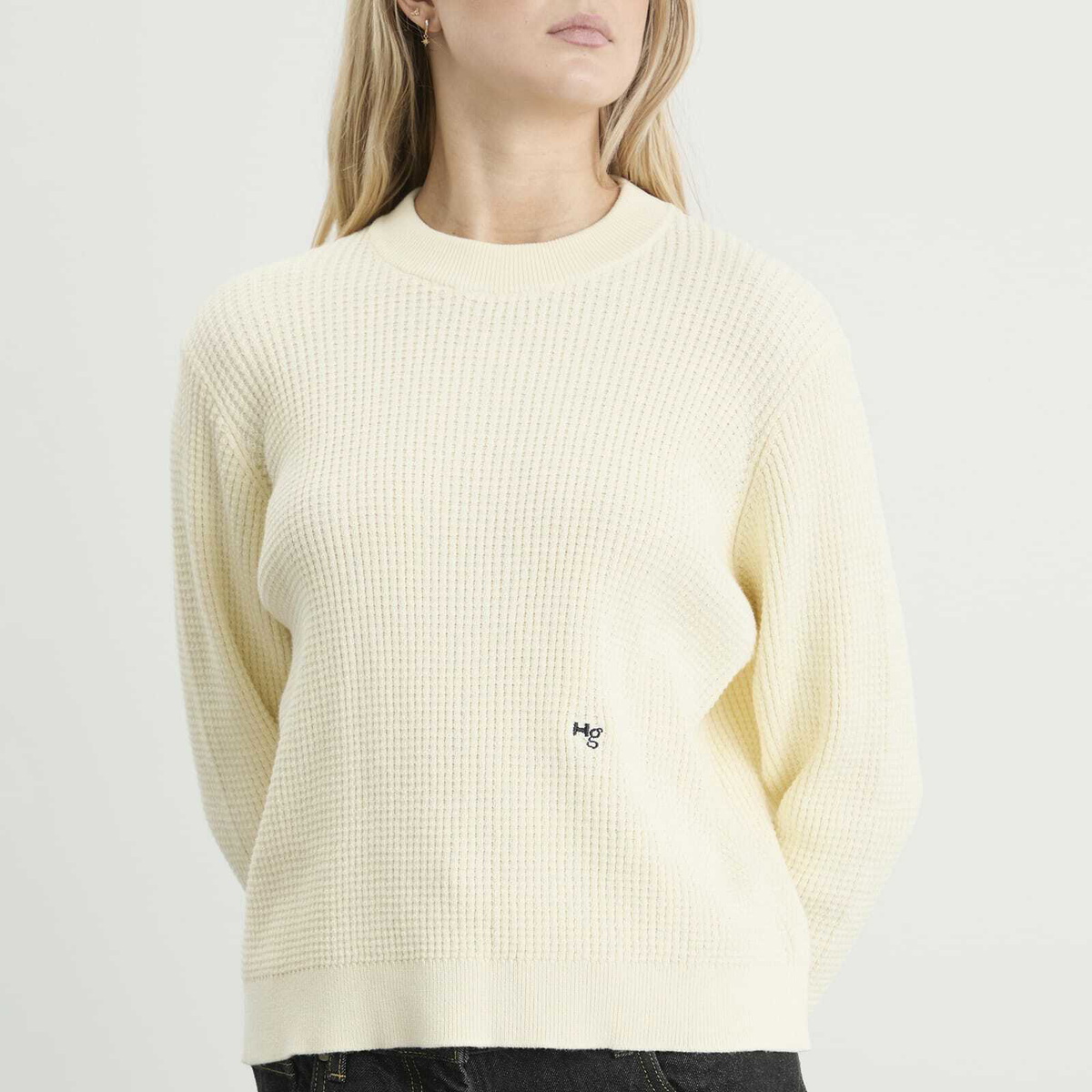 Hommegirls Women's Waffle Knit Pullover in Cream