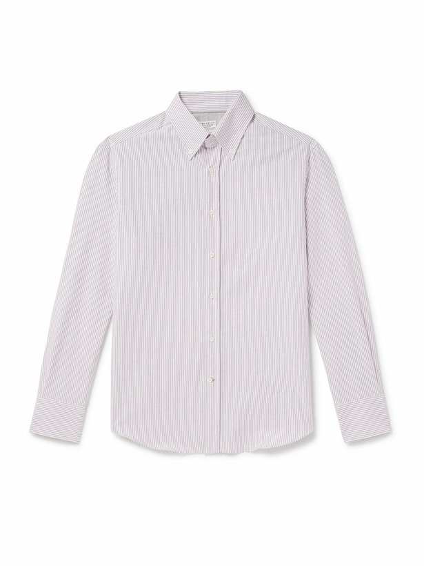 Photo: Brunello Cucinelli - Button-Down Collar Striped Cotton Oxford Shirt - Purple