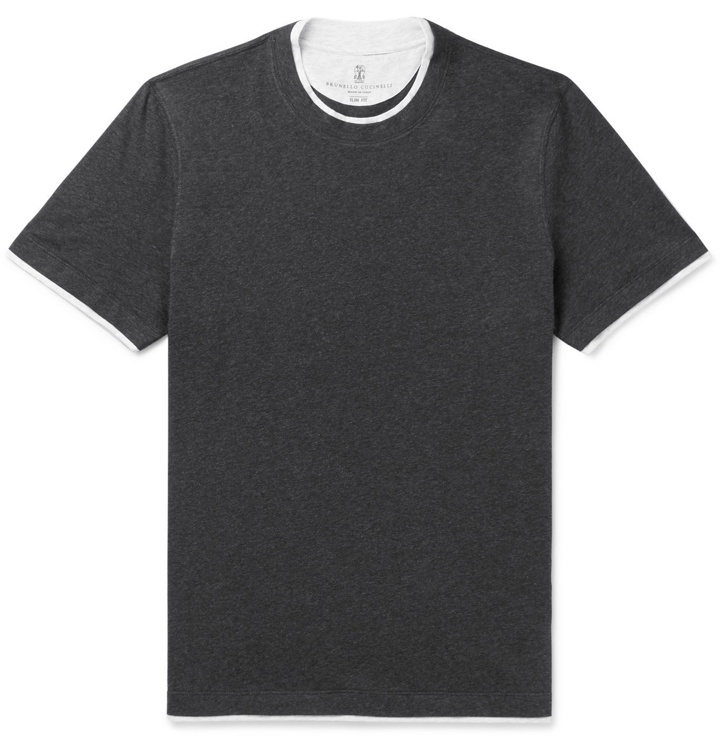 Photo: Brunello Cucinelli - Slim-Fit Layered Cotton-Jersey T-Shirt - Gray