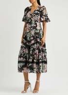 Needle & Thread Paradise Garden Sonata Floral-print Chiffon Midi Dress Black