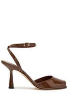 Stuart Weitzman Val 85 Patent Leather Sandals Brown