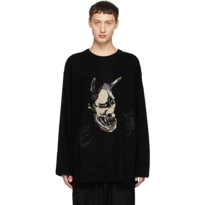 Photo: Yohji Yamamoto Black Intarsia Hannya Crewneck Sweater