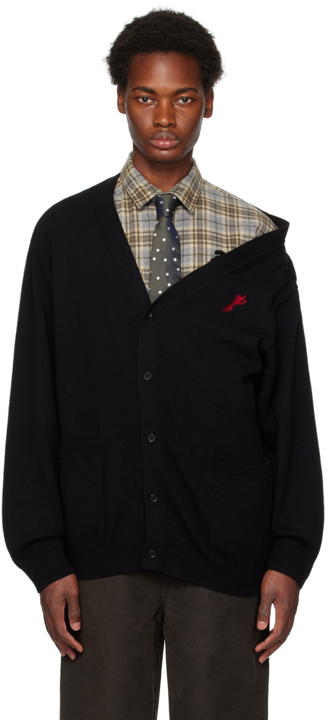 トップス 23ss doublet OVERSIZED CUT-OFF CARDIGAN Doublet Black Half Loose Cardigan Doublet