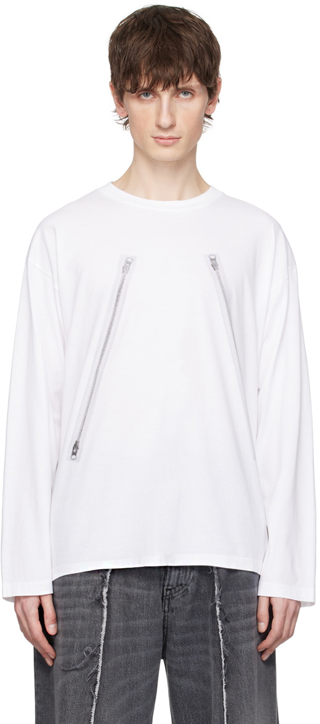 MM6 Maison Margiela White Rasterised Zip Long Sleeve T-Shirt MM6