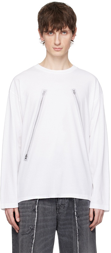 Photo: MM6 Maison Margiela White Rasterised Zip Long Sleeve T-Shirt