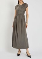 Tove Freja Cross-over Ruched Stretch-jersey Midi Dress Dark Green