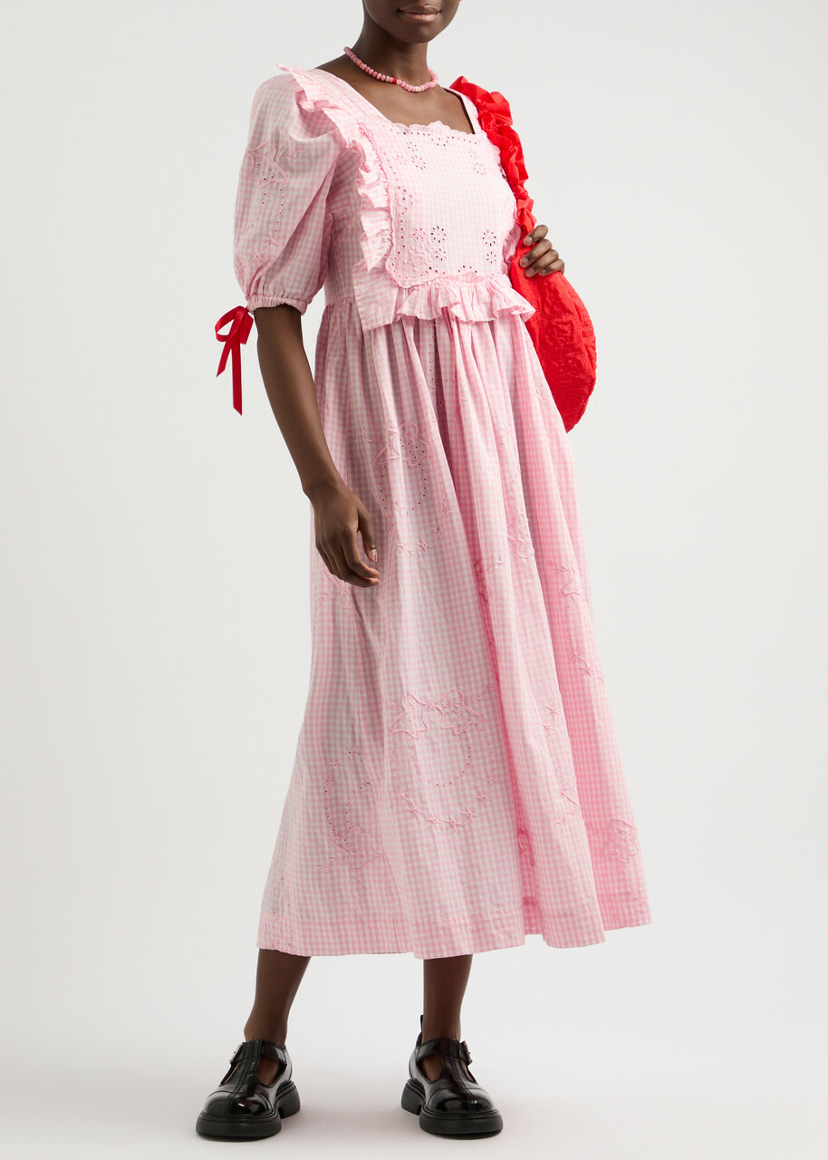 Damson Madder Rhea Gingham Cotton Midi Dress Light Pink Damson Madder